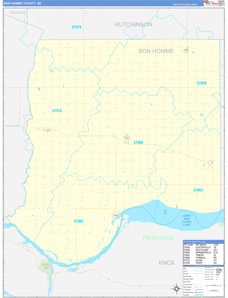Bon Homme County, SD Wall Map Basic Style